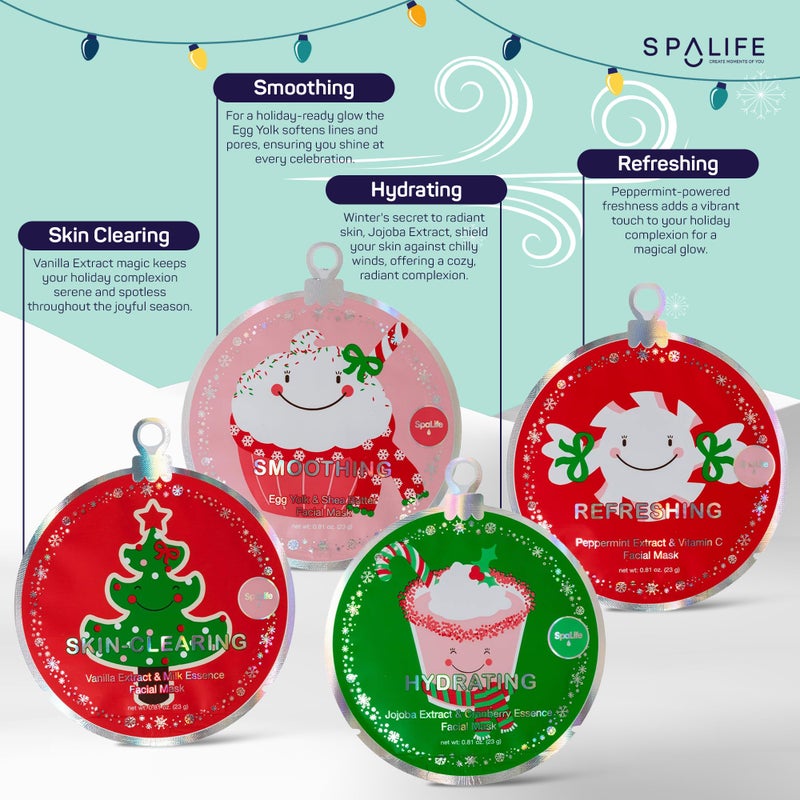 SpaLife Beauty Stocking Stuffers Christmas Face Mask Bundle | Korean Facial Masks | Hydrating, Smoothing, Refreshing and Clarifying Sheet Mask Set | Christmas Stocking Stuffers for Women | 12 Pack - Image 4